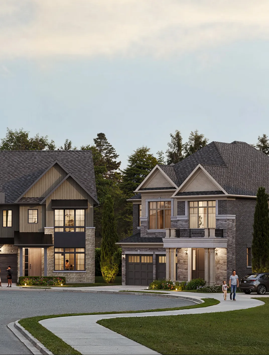 The Valley Homes streetscape showing luxury detached houses integrated with natural greenspace in Woodbridge, Vaughan, Ontario